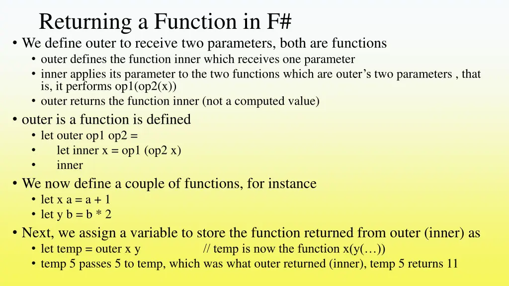 returning a function in f we define outer