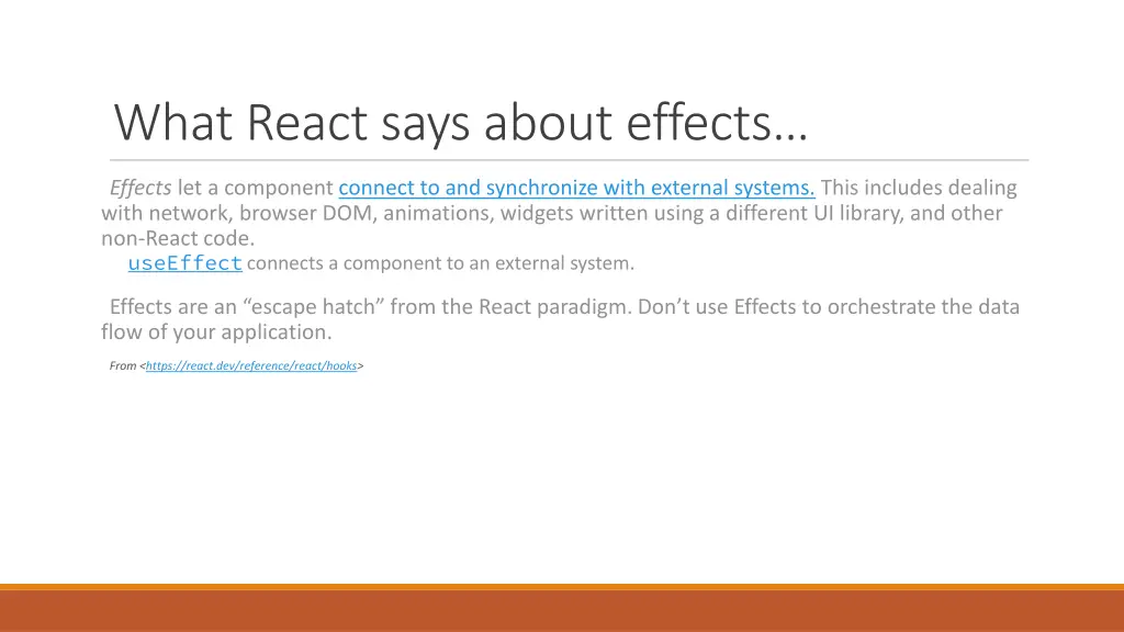 what react says about effects