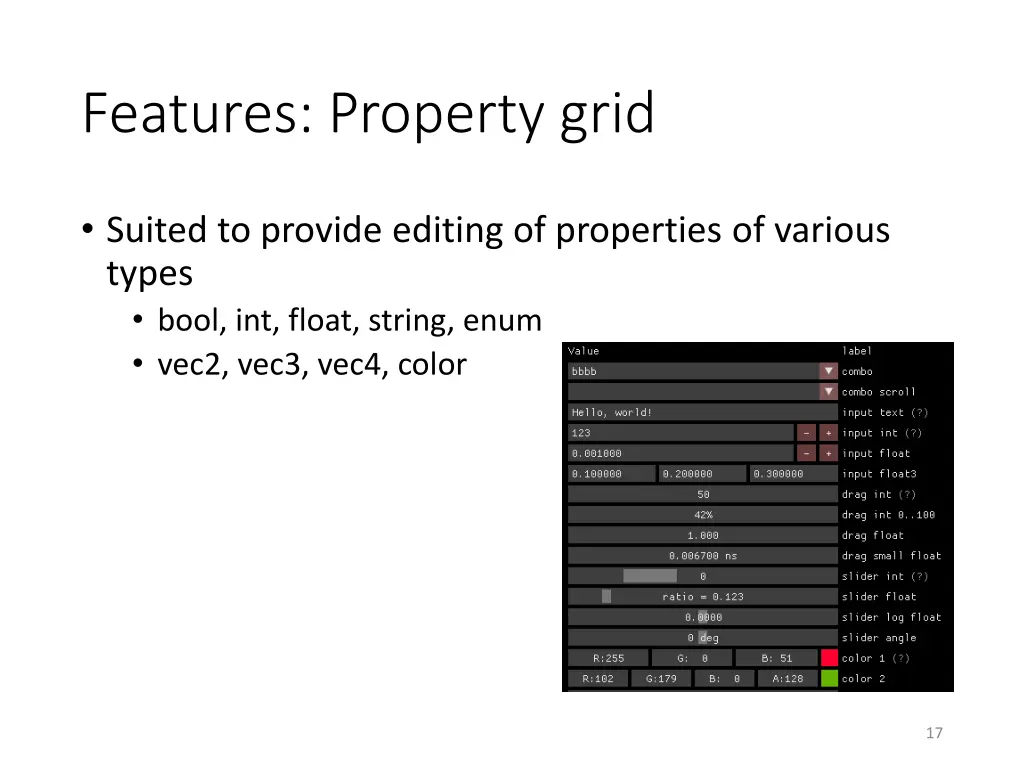 features property grid