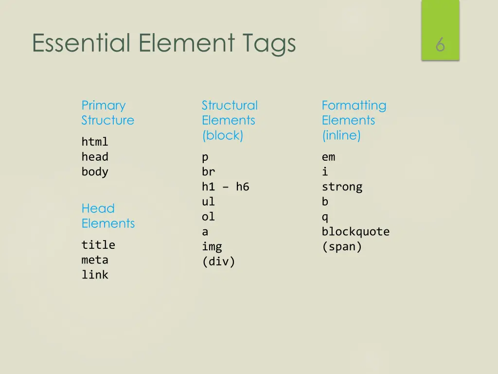 essential element tags