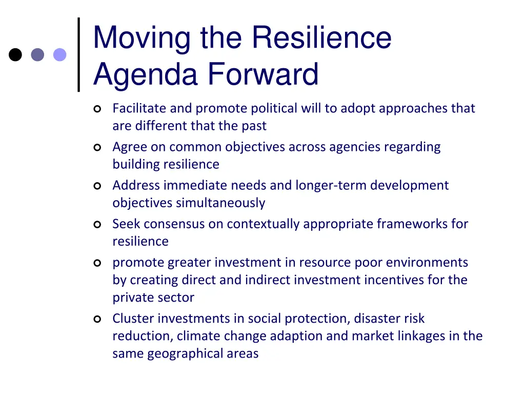 moving the resilience agenda forward