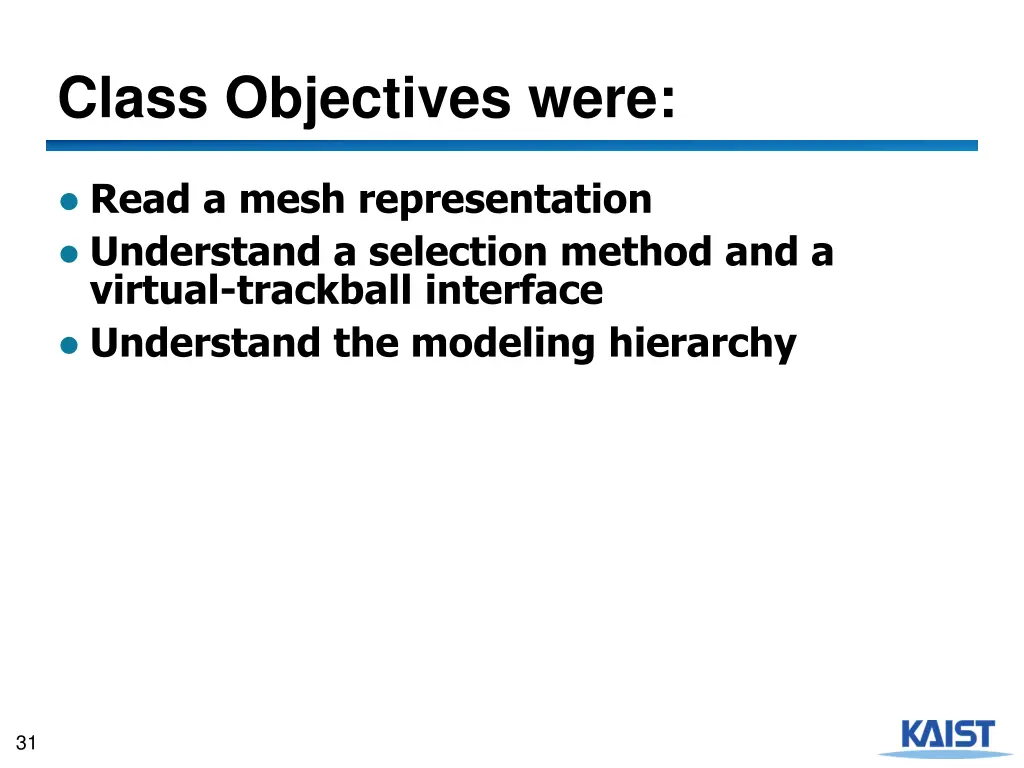 class objectives were