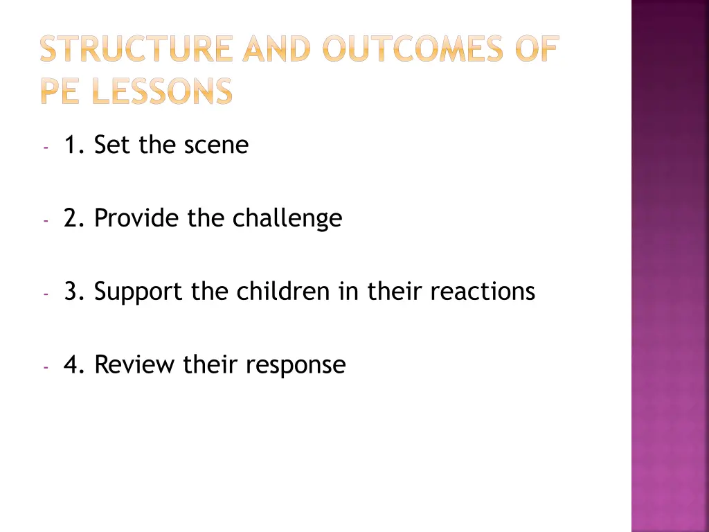 structure and outcomes of pe lessons 1