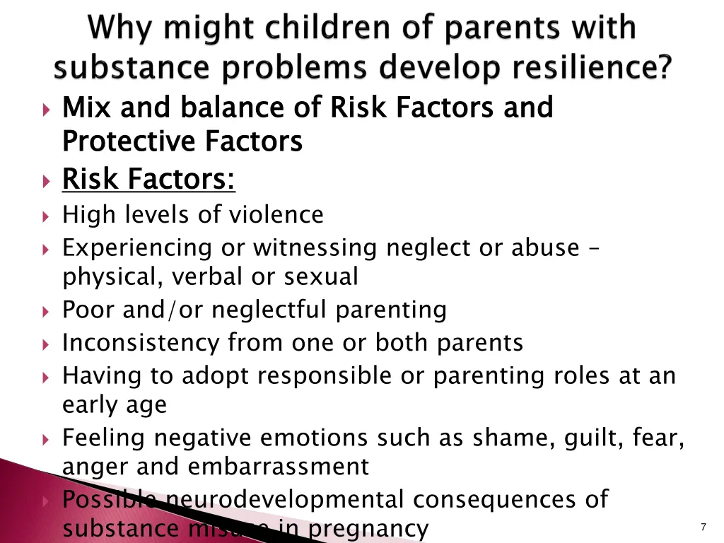 mix and balance of risk factors and protective