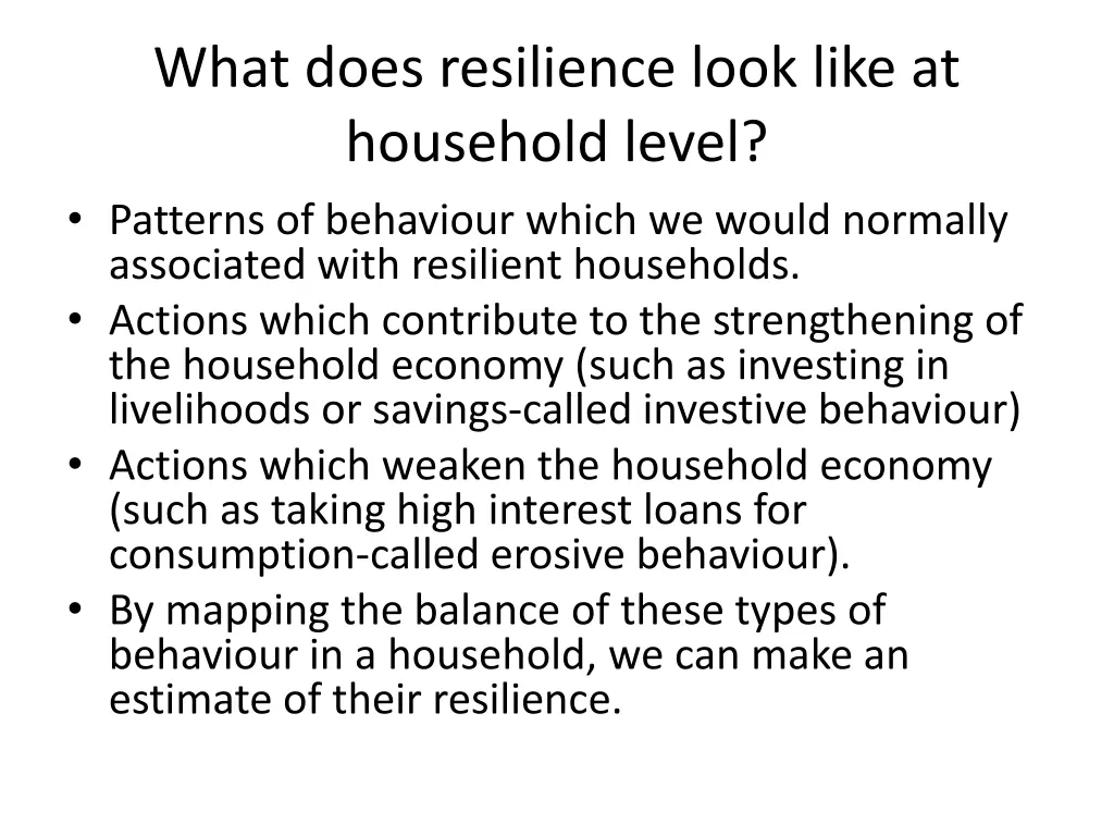 what does resilience look like at household level