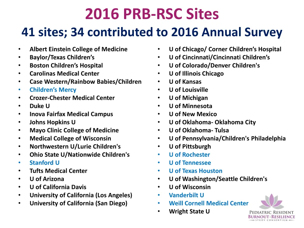 2016 prb rsc sites 41 sites 34 contributed