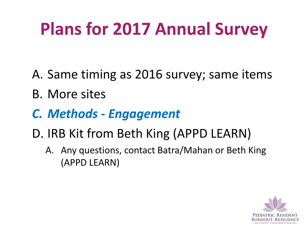 plans for 2017 annual survey