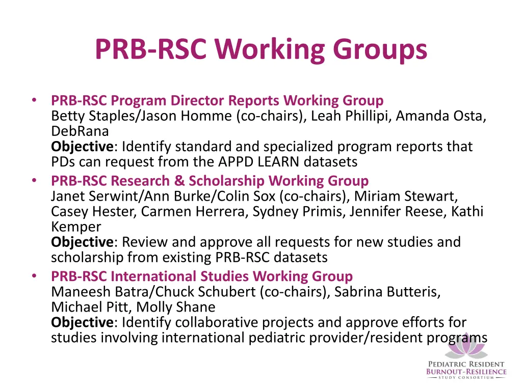 prb rsc working groups