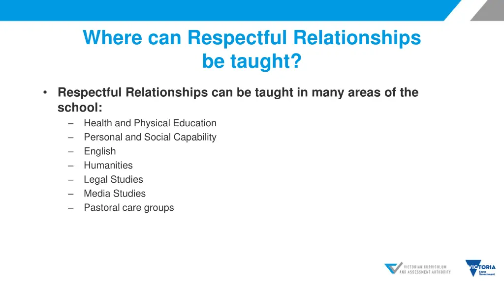 where can respectful relationships be taught