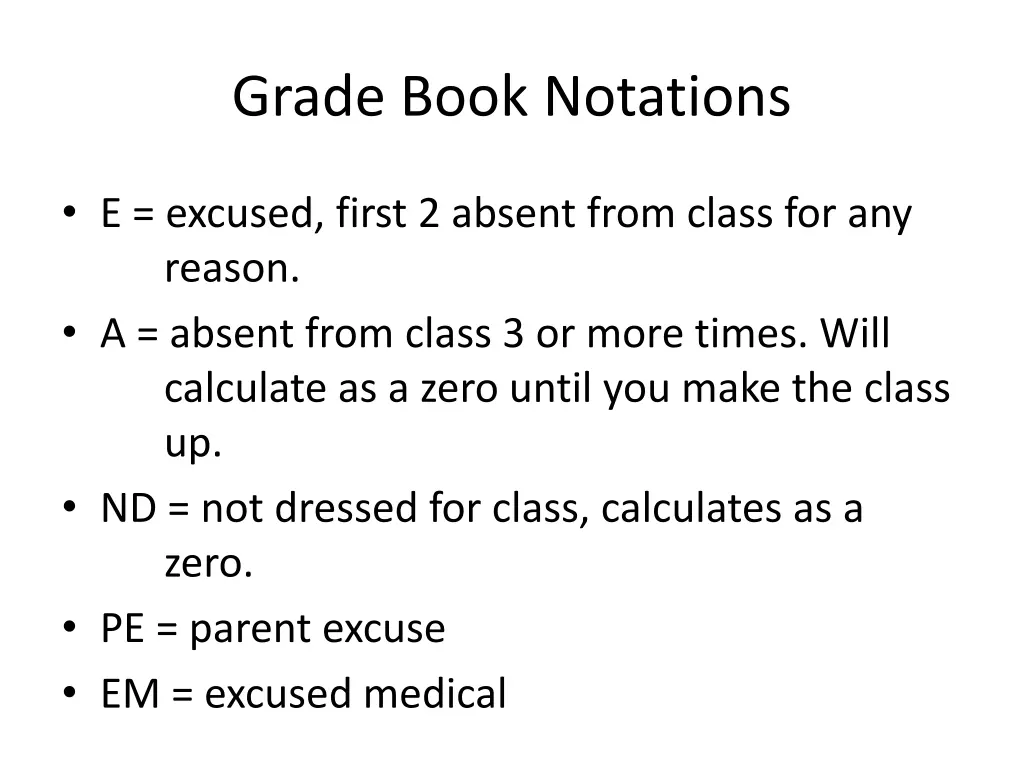 grade book notations