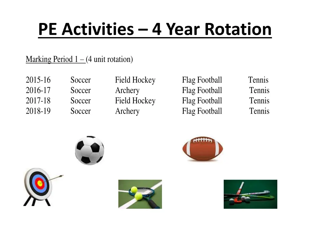 pe activities 4 year rotation