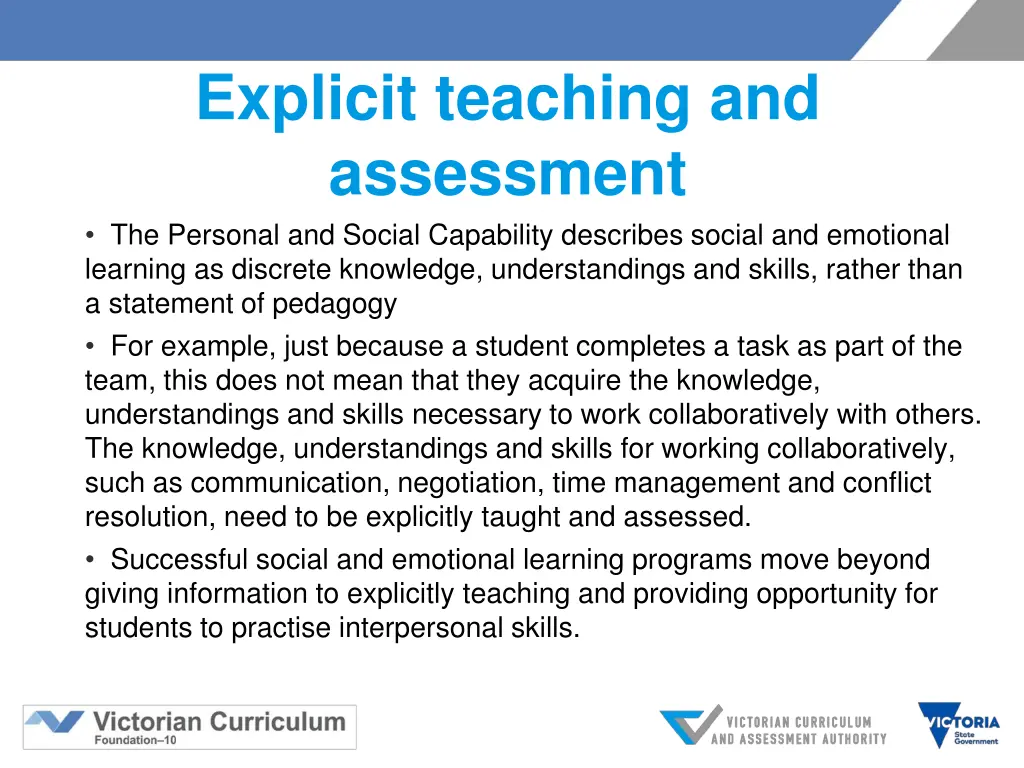 explicit teaching and assessment the personal