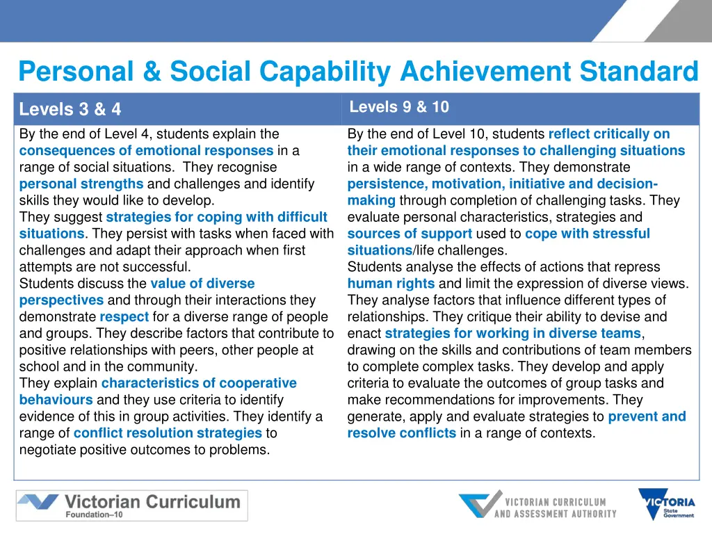 personal social capability achievement standard