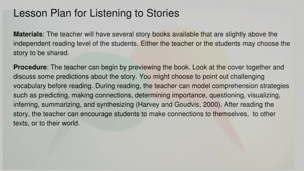 lesson plan for listening to stories