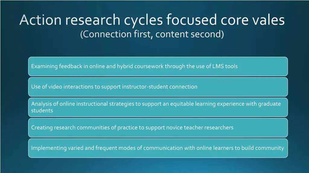 action research cycles focused core vales