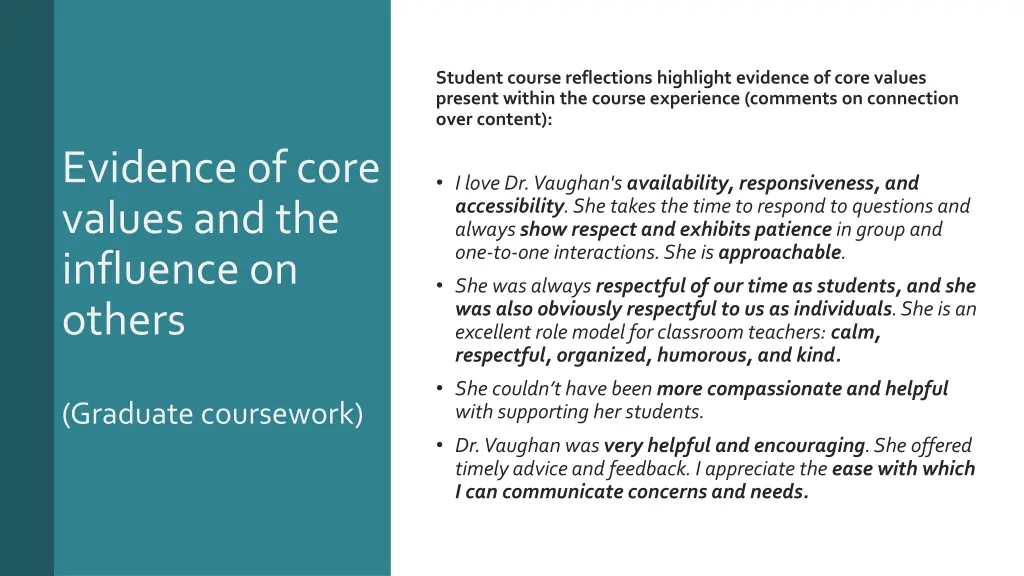 student course reflections highlight evidence