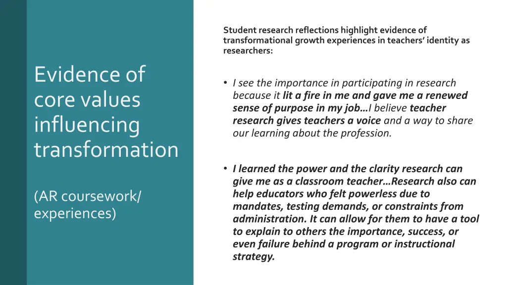 student research reflections highlight evidence