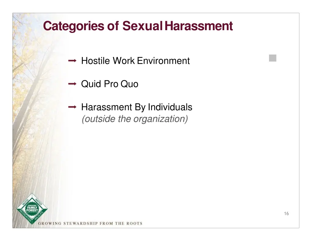 categories of sexual harassment