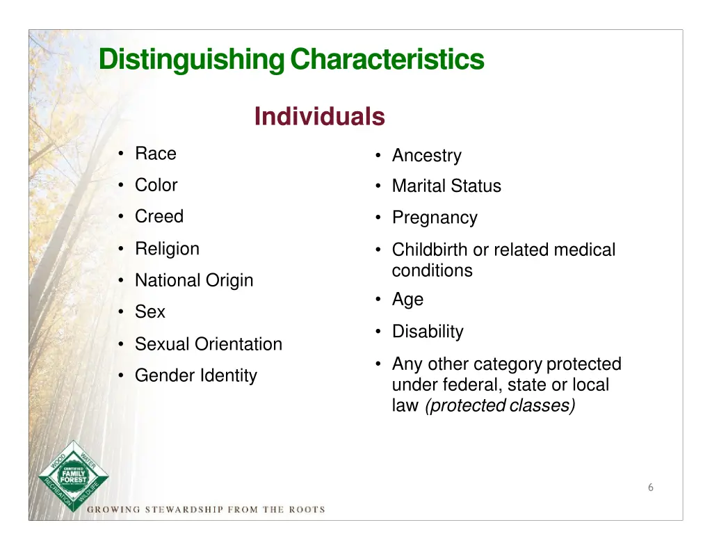 distinguishing characteristics