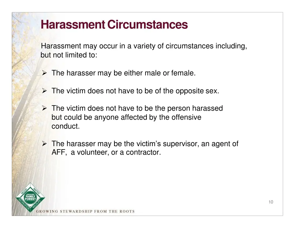 harassment circumstances