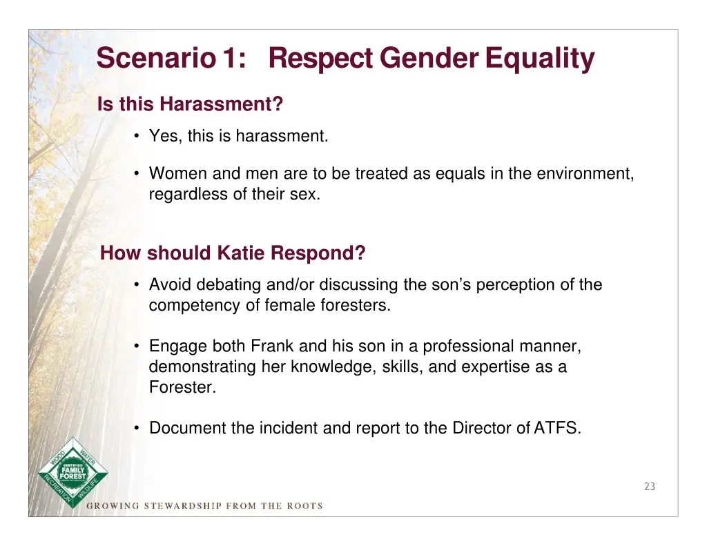 scenario 1 respect gender equality