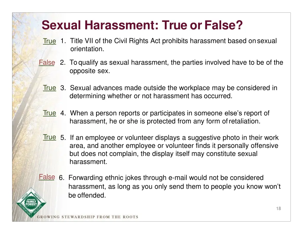 sexual harassment true or false 1