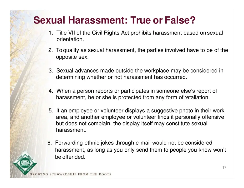 sexual harassment true or false