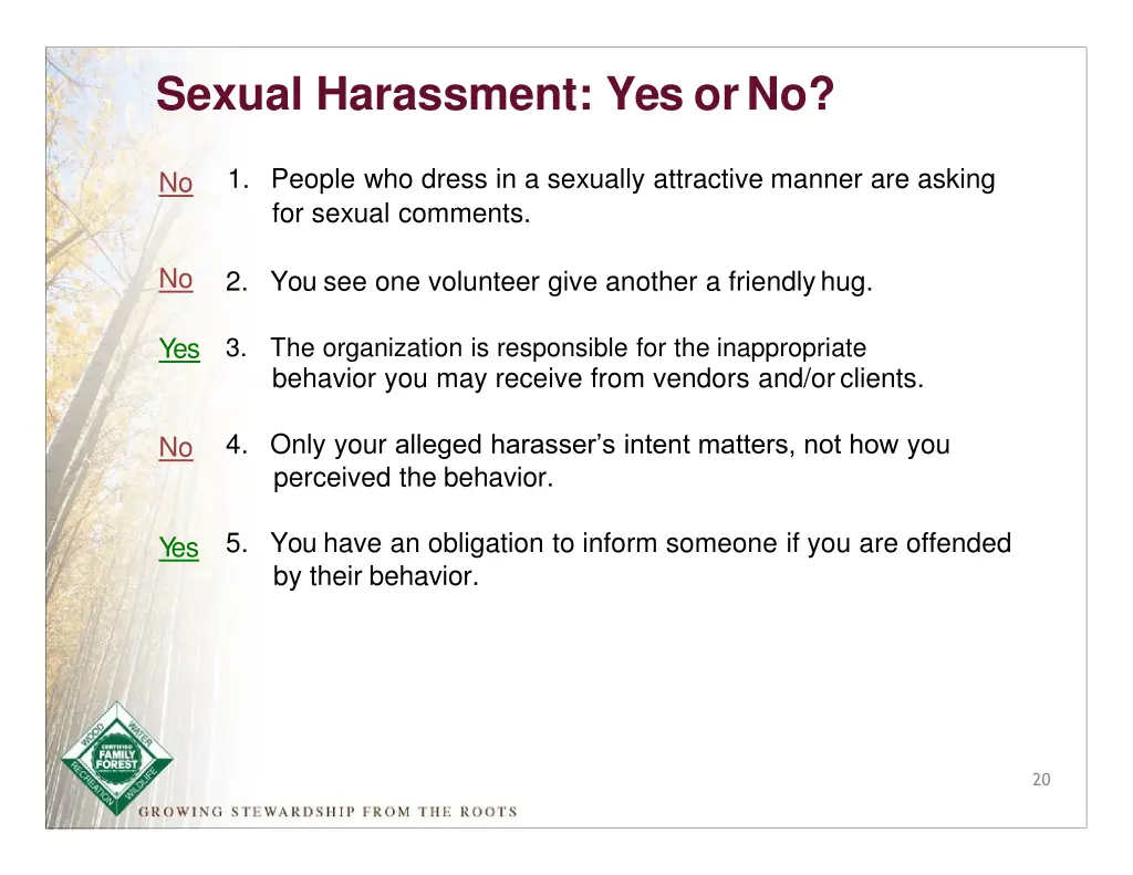 sexual harassment yes or no 1