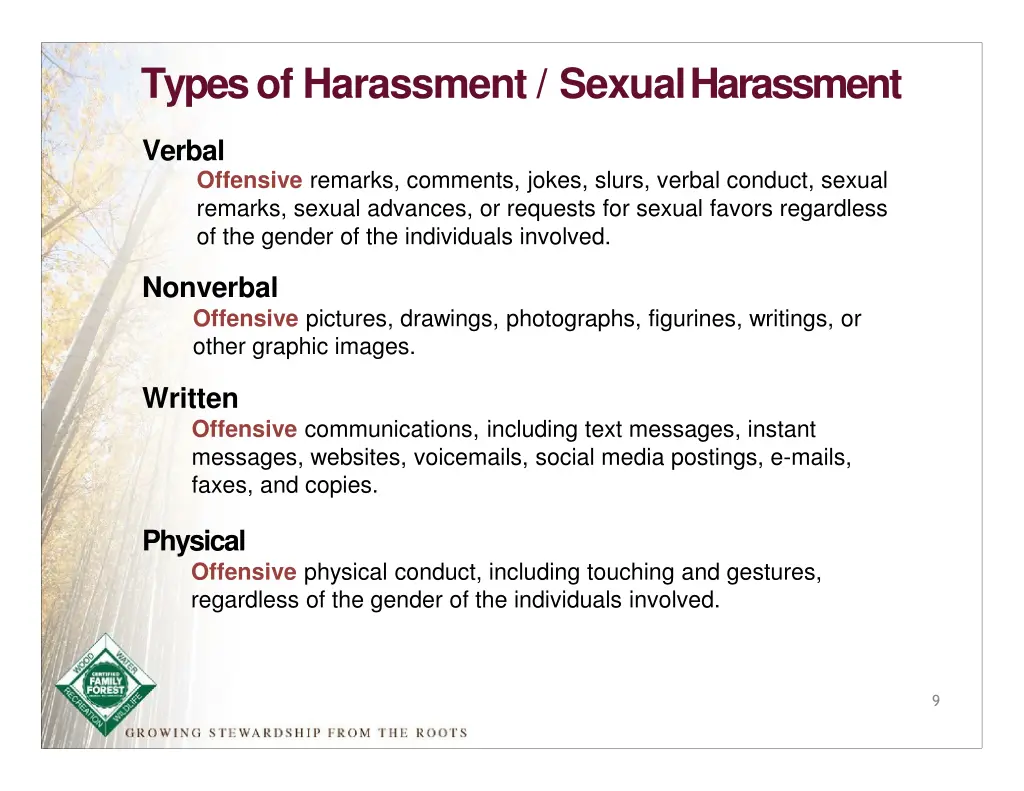 types of harassment sexual harassment