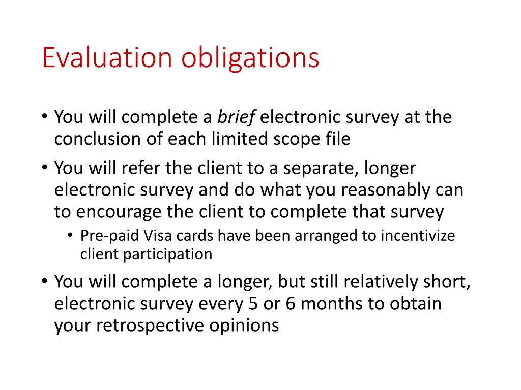 evaluation obligations