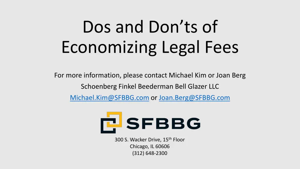 dos and don ts of economizing legal fees 1