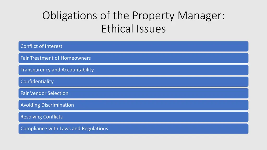 obligations of the property manager ethical issues