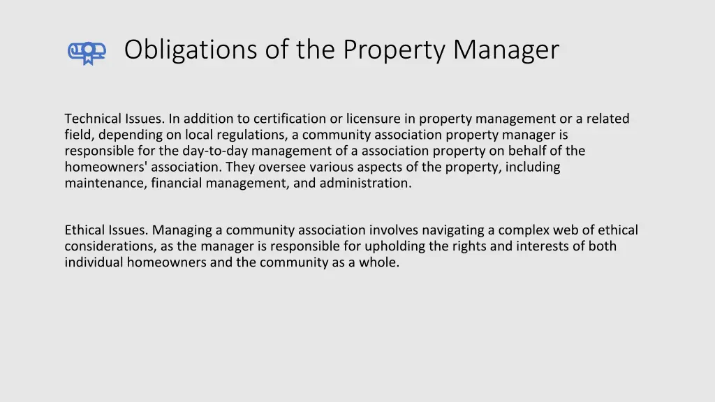 obligations of the property manager