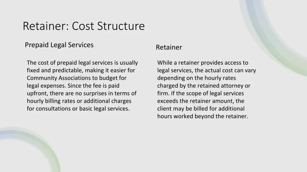 retainer cost structure