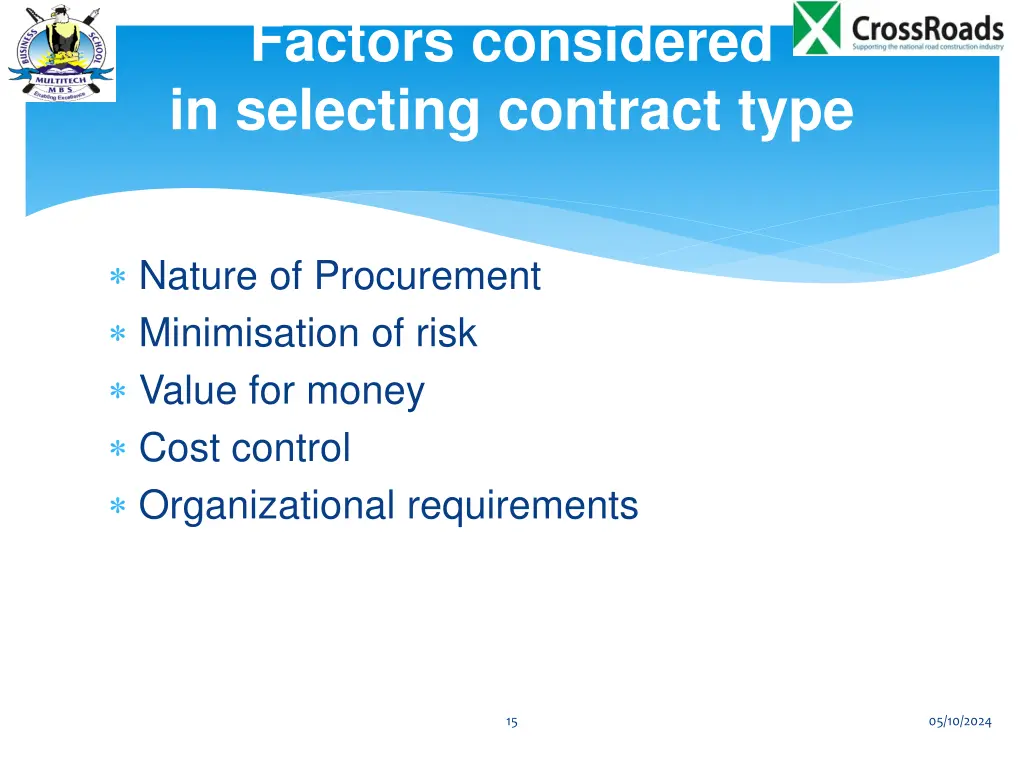 factors considered in selecting contract type