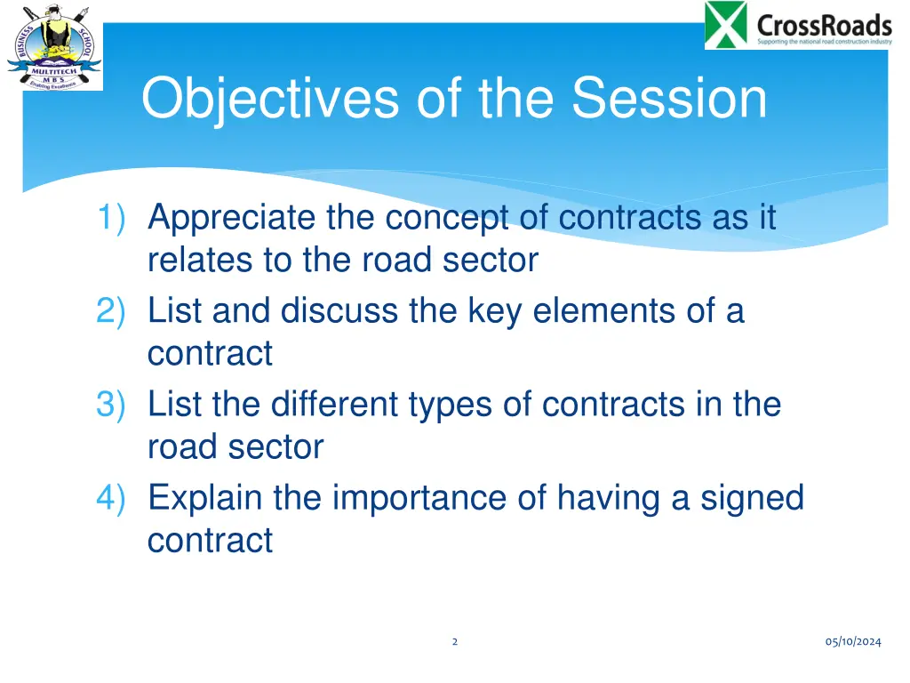 objectives of the session