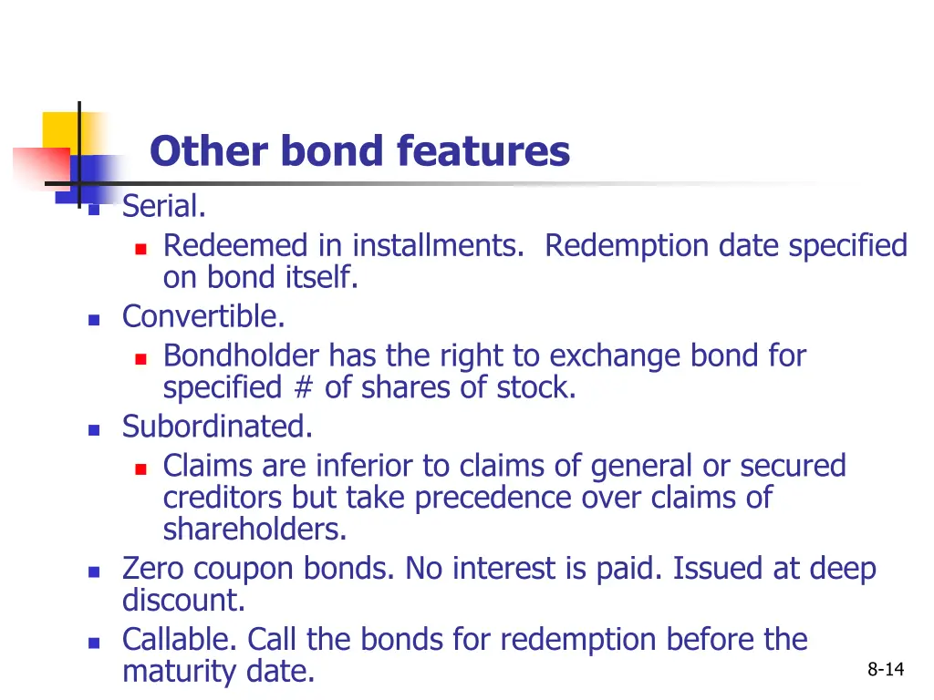 other bond features