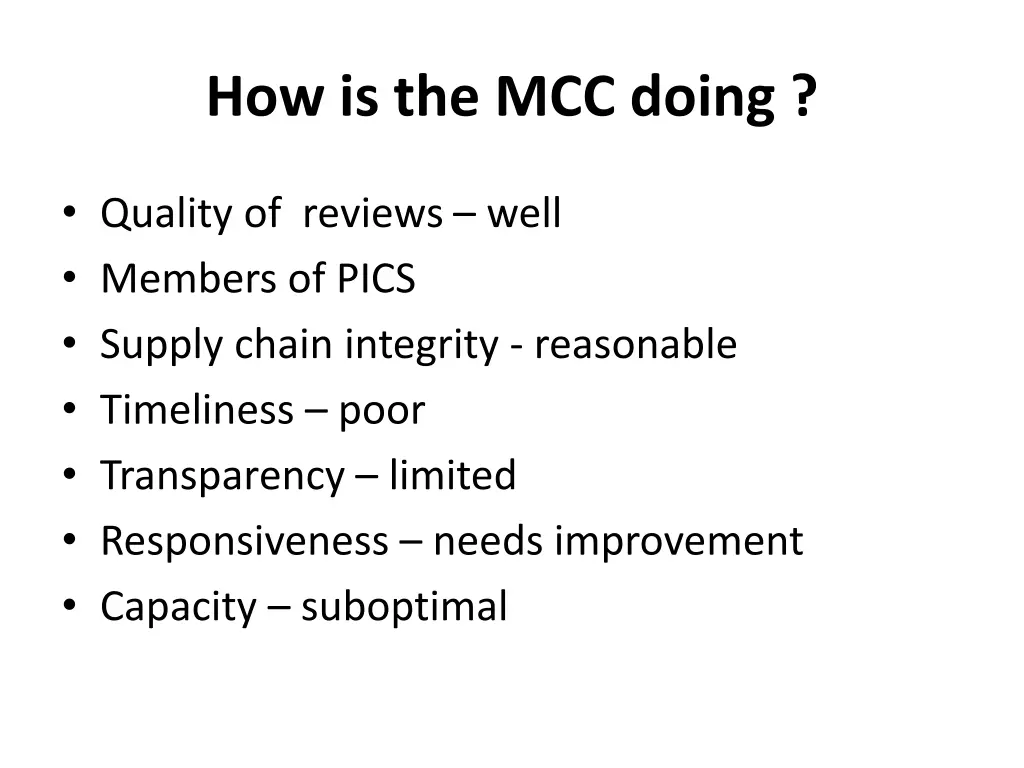 how is the mcc doing