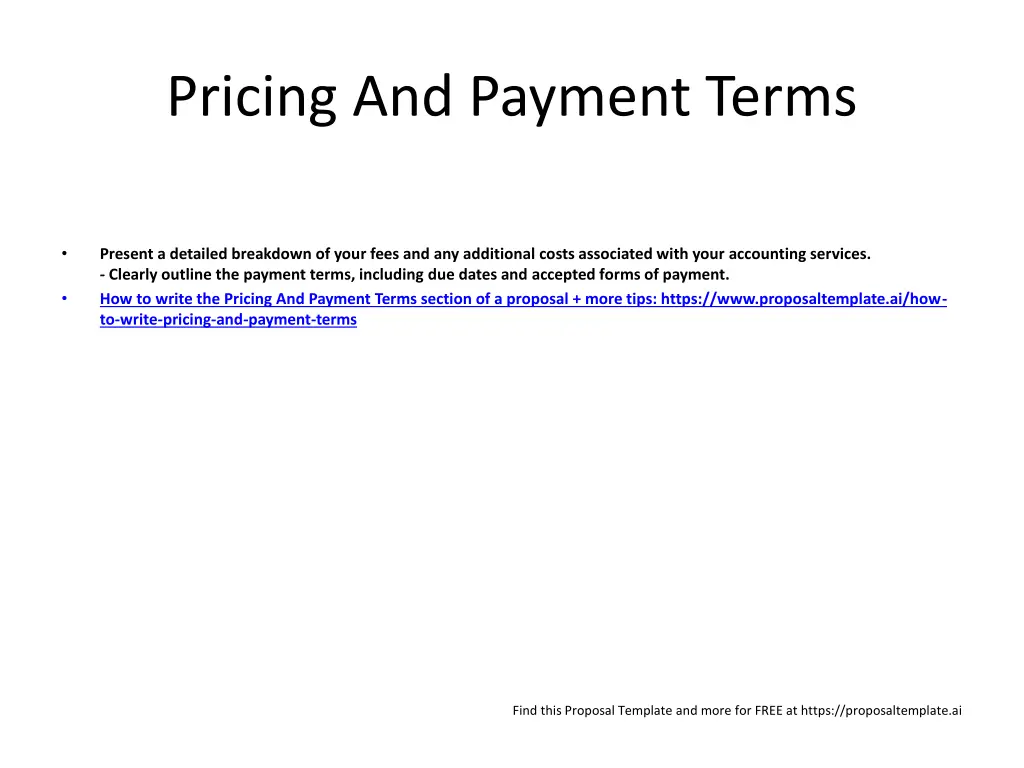 pricing and payment terms