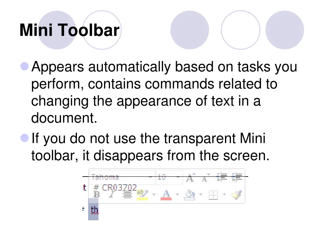 mini toolbar