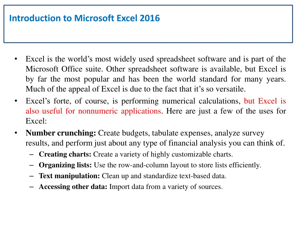 introduction to microsoft excel 2016