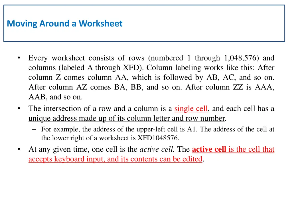 moving around a worksheet