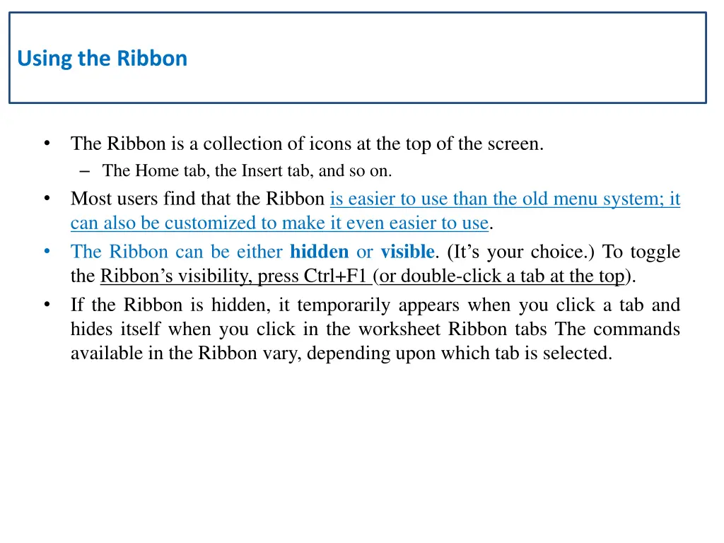 using the ribbon