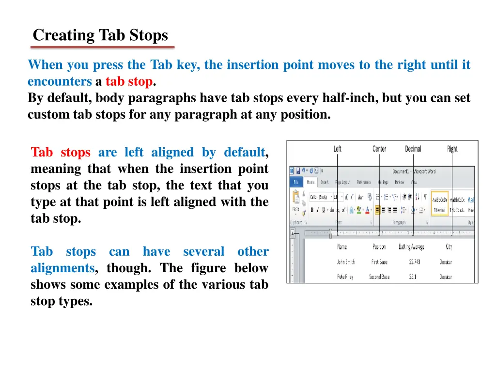 creating tab stops