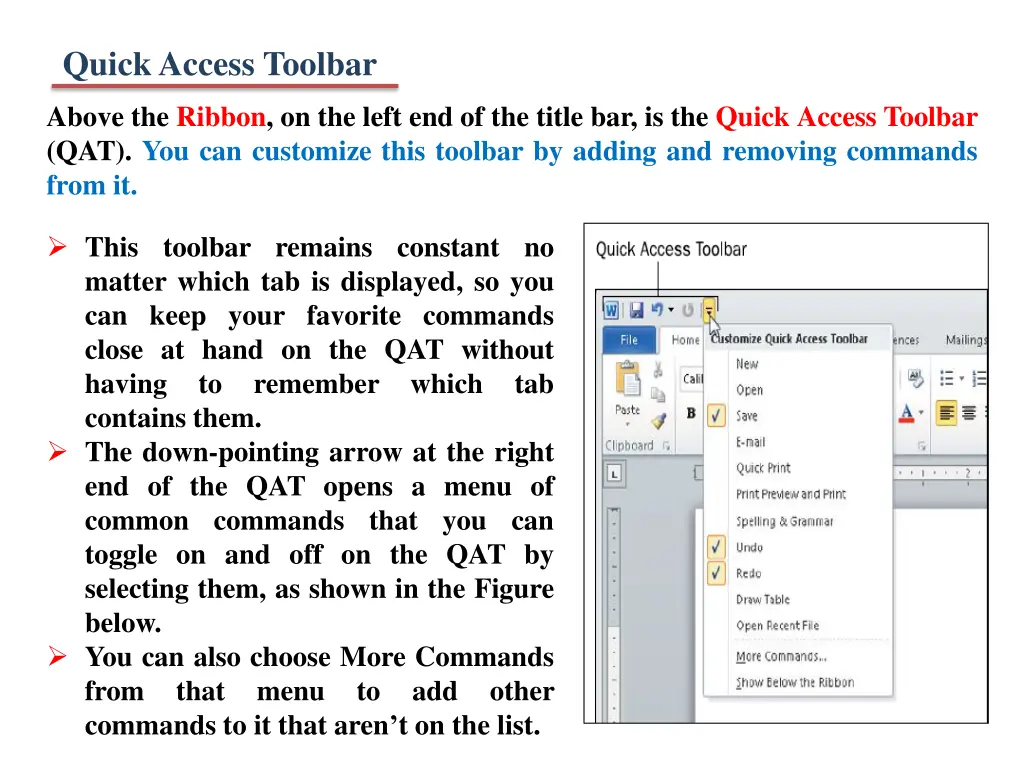 quick access toolbar