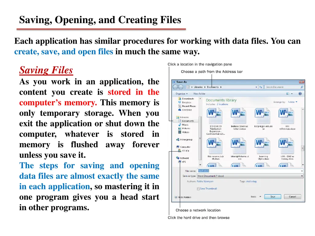 saving opening and creating files