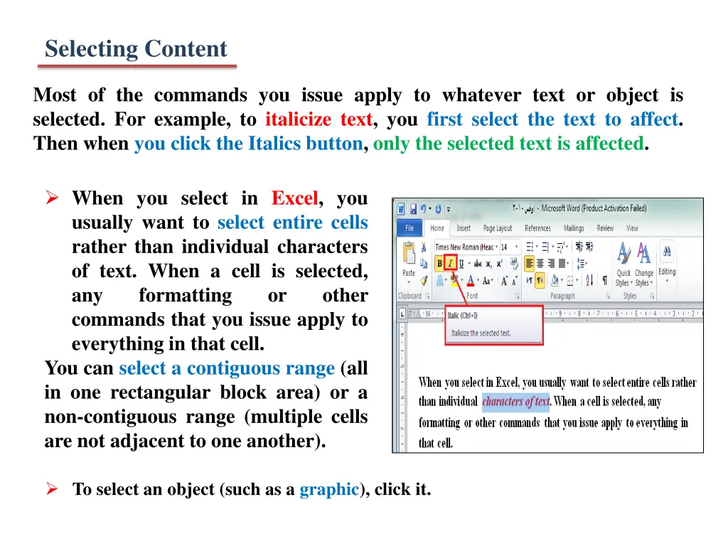 selecting content