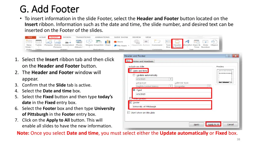 g add footer g add footer to insert information