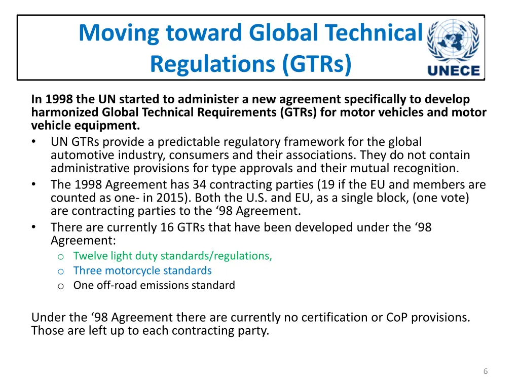 moving toward global technical regulations gtrs