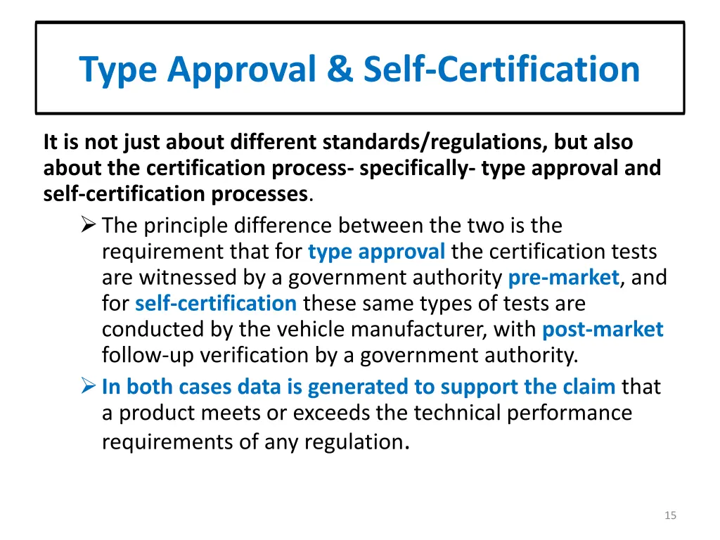 type approval self certification type approval